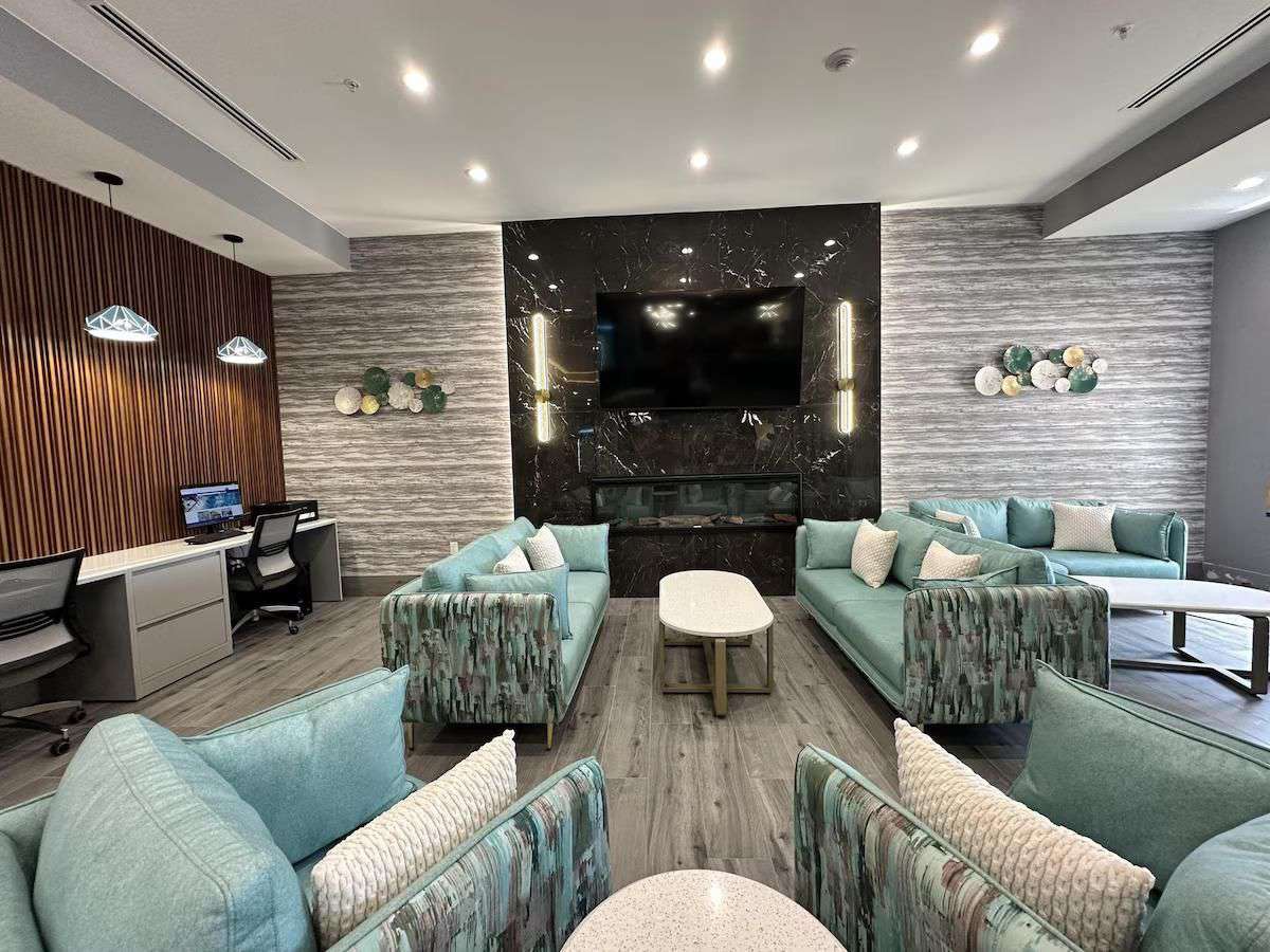 Lounge and stone feature wall